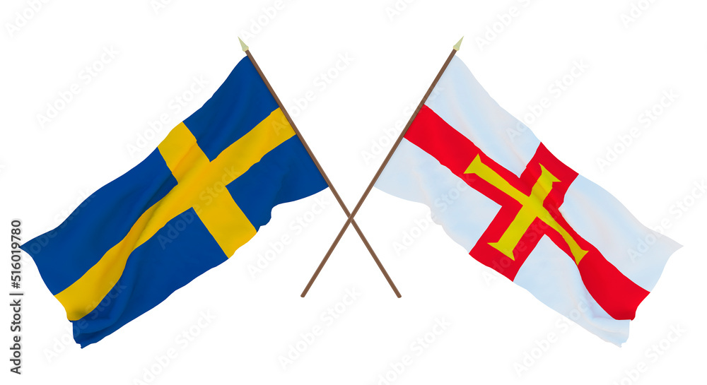 Background for designers, illustrators. National Independence Day. Flags Sweden and Bailiwick of Guernsey