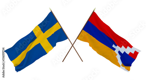 Background for designers  illustrators. National Independence Day. Flags Sweden and Artsakh