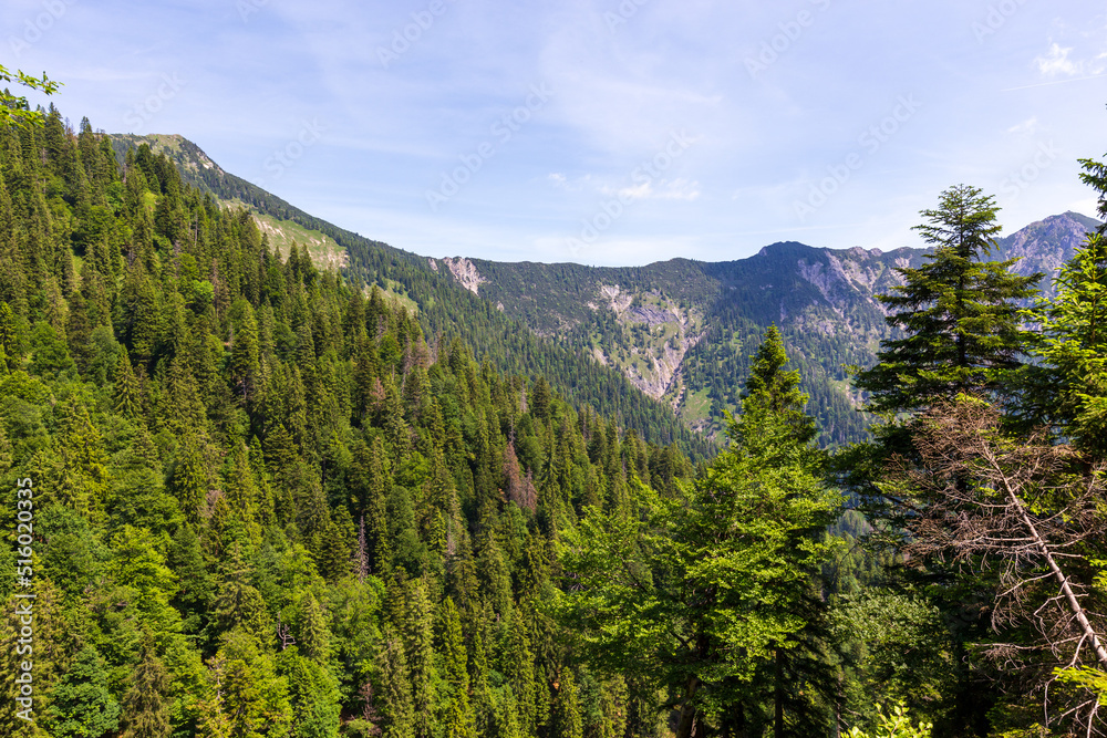 View from the hiking Trail between the bavarian mountains Herzogstand and 