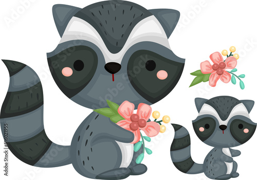 a vector of a cute raccoon with a flower wreath
