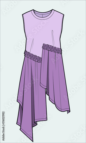 TRENDY ASYMMETRIC DRESS FOR WOMEN AND TEEN GIRLS IN EDITABLE VECTOR FILE