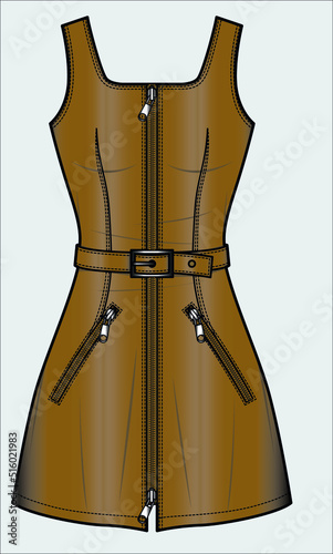 SQUARE NECK LEATHER DRESS WITH ZIPPER IN EDITABLE VECTOR FILE