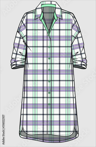 DROP SHOLDER CHECK LONG SHIRT DRESS FOR WOMEN AND TEEN GIRLS IN EDITABLE VECTOR FILE
