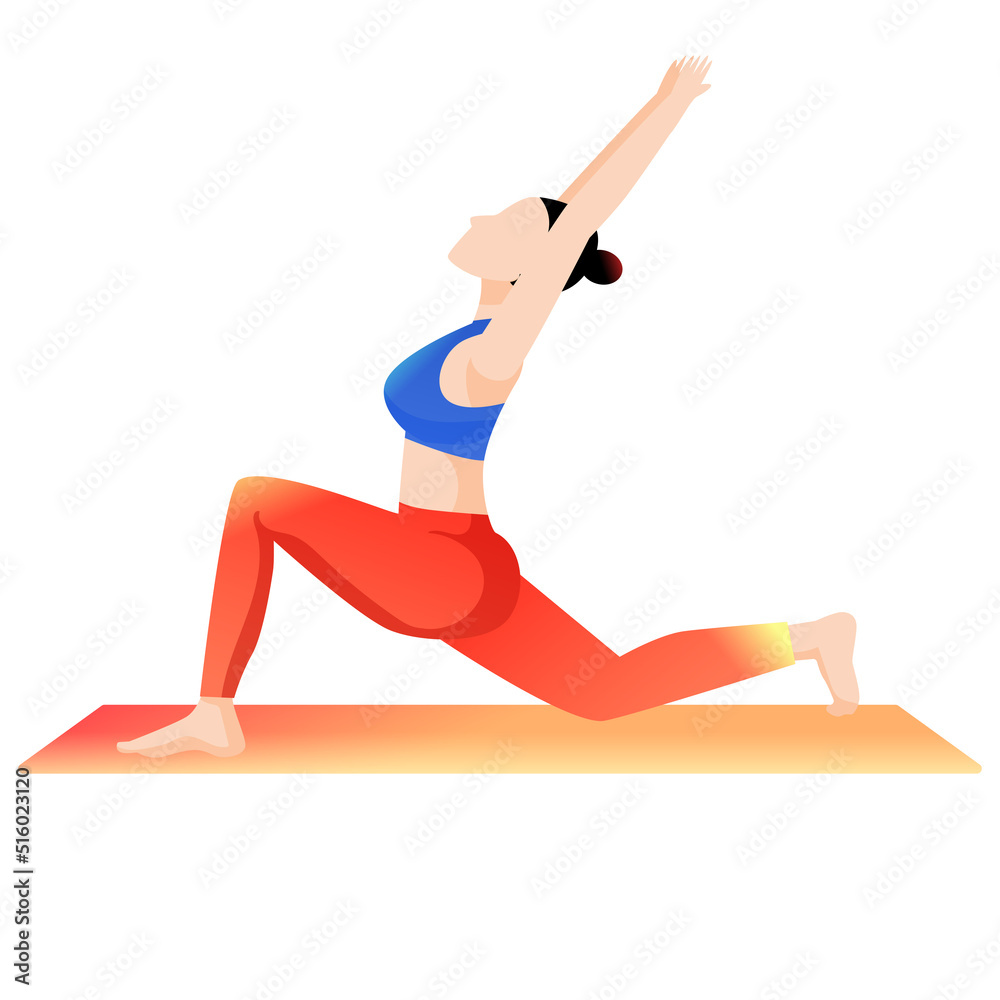 Summer girl fitness to lose weight, yoga workout, instructor live jumping gymnastics, , vector illustration