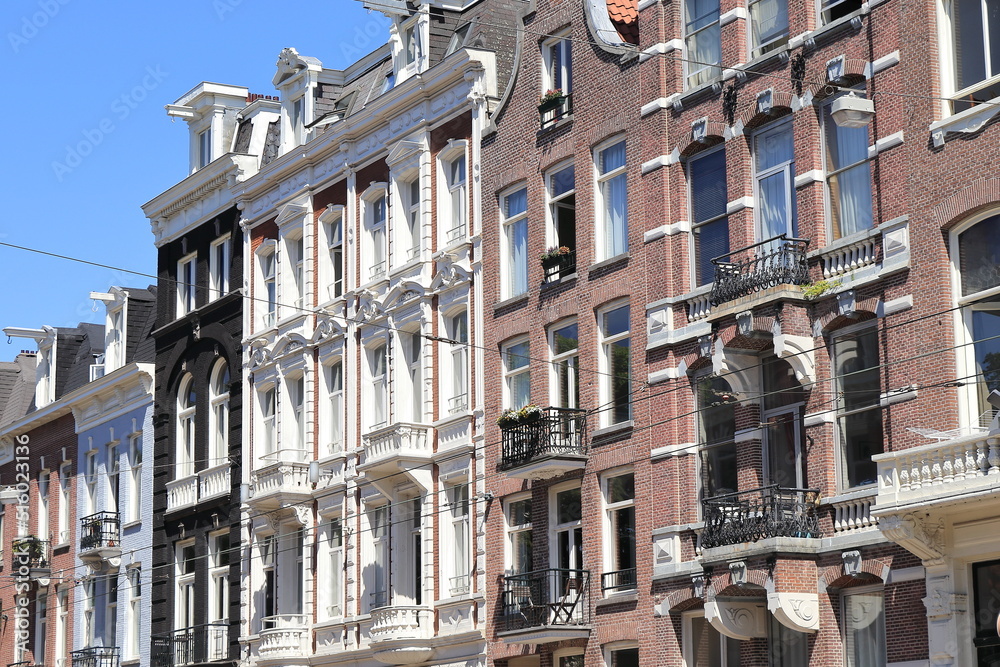 Fototapeta premium Amsterdam Weteringschans Street Building Facades Close Up, Netherlands.