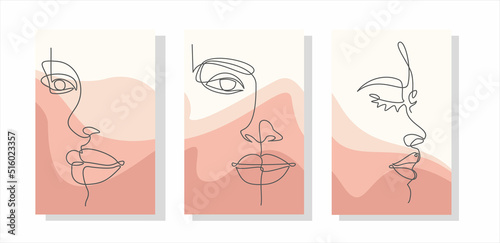 Modern abstract line minimalistic women faces and arts background with different shapes for wall decoration, postcard or brochure cover design. Vector illustrations design.