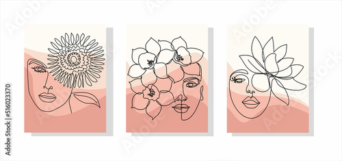 Modern abstract line minimalistic women faces and arts background with different shapes for wall decoration, postcard or brochure cover design. Vector illustrations design. © mitay20