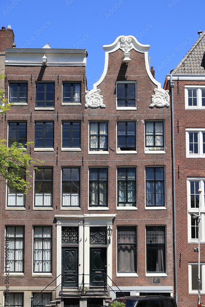 Fototapeta premium Amsterdam Prinsengracht Canal Historic Brick House Facades View, Netherlands