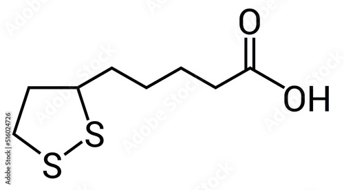 chemical structure of Lipoic acid (C8H14O2S2)