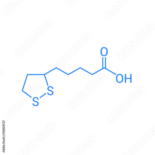 chemical structure of Lipoic acid (C8H14O2S2)