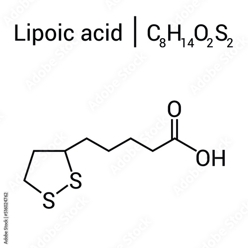 chemical structure of Lipoic acid (C8H14O2S2)