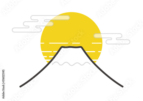 シンプルな富士山と太陽のシンボルイラスト