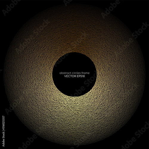 abstract circles line wave expand pattern border frame by gold gradient isolated on black background.