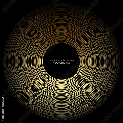 abstract circles line wave expand pattern border frame by gold gradient isolated on black background.