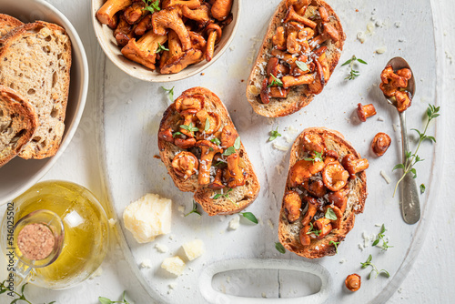 Tasty and fresh toasts as a quick snack for lunch.