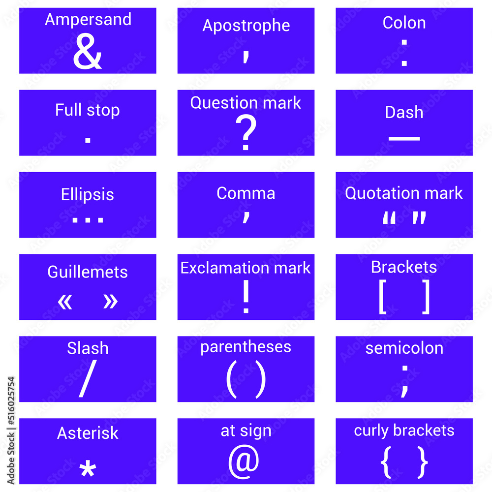 List Of Punctuation Marks In English Grammar Vector Illustration On list-of-punctuation-marks-in-english-grammar-vector-illustration-on