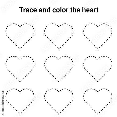 trace and color the hearts