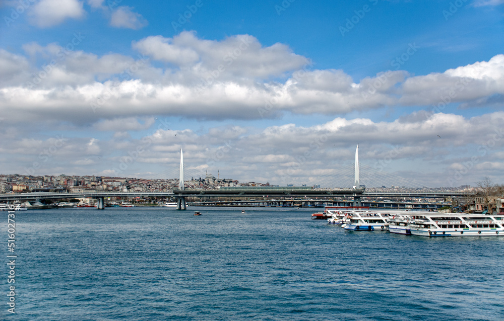 Ataturk bridge across Golden  Horn in Istanbul