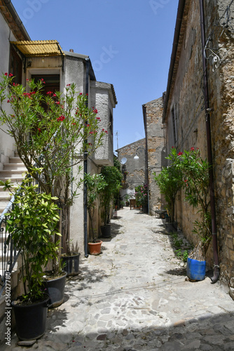 A narrow street between the old houses of Pietragalla, a village in the Basilicata region, Italy. photo