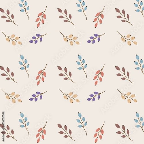 Seamless hand drawn pattern of twigs in trendy colors
