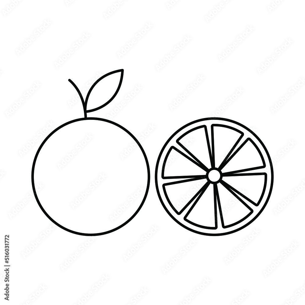 Orange fruit vector icon outline. Citrus. EPS 10. Slice illustration on white. Isolated symbol. Fresh morning food. Can be used for any platform and purpose dev, app, design, web, ui, ux, web Orange fruit vector icon outline. Citrus. EPS 10. Slice illustration on white. Isolated symbol. Fresh morning food. Can be used for any platform and purpose dev, app, design, web, ui, ux, web