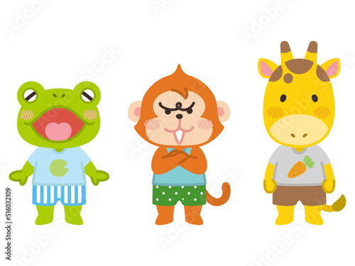 動物キャラクター　カエル　サル　キリン