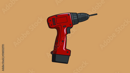 Red cordless screwdriver vector illustration