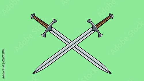 Cross long swords outline vector illustration