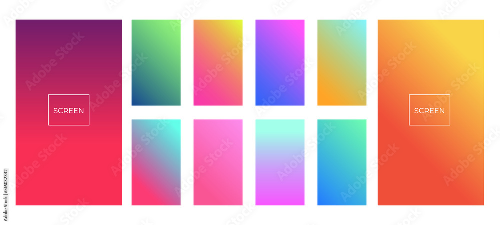 Colorful backgrounds in trendy neon colors. Modern screen vector design for mobile app. Soft color abstract gradients. 