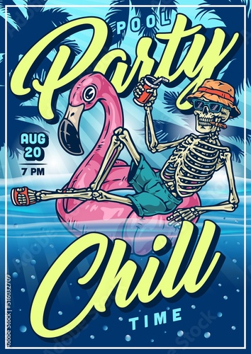 Pool party poster colorful vintage