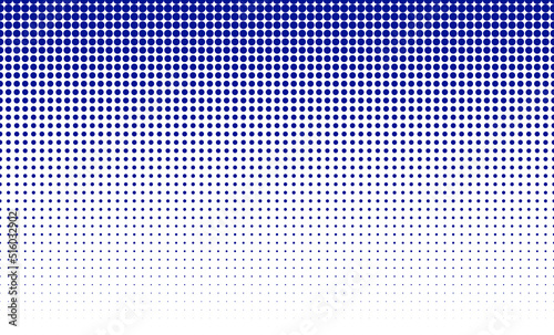 Abstract gradient halftone blue dots background. Dots decreases in size.