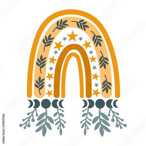 Autumn boho vector rainbow clipart. Celestial cute rainbow