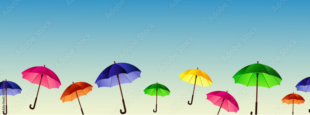 background of sky and colored umbrellas