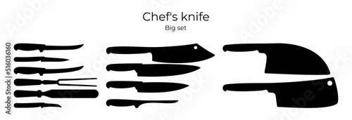 Vector illustration of a set of knives for cutting meat, for the chef