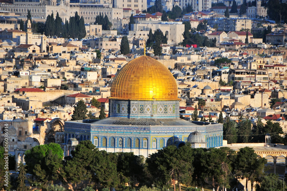 Golden roof of the famous mosque in Jerusalem, Israel