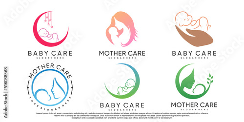 Set of baby care or mother care logo design inspiration with creative concept Premium Vector