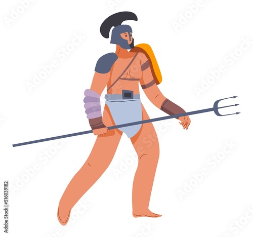 Roman empire soldier, gladiator holding weapons