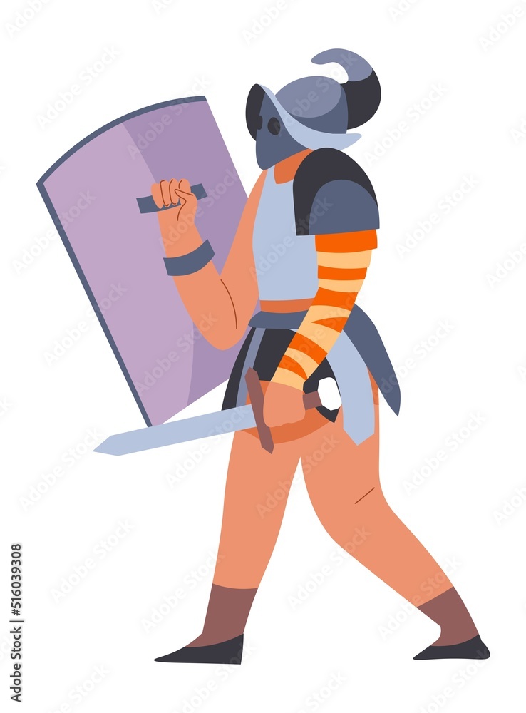 Fototapeta premium Gladiator or roman warrior with shield and sword