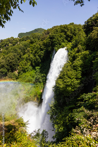 Marmore waterfall in Umbria region, Italy. Amazing cascade splashing into nature.