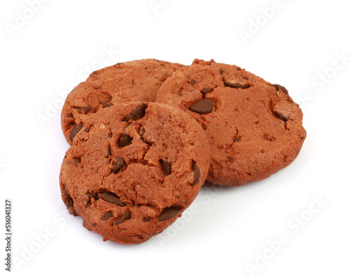 Chocolate chip cookies isolated on white background with clipping path 