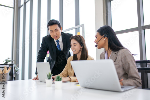 Supervisors teach work to employees in the office, Business concept.