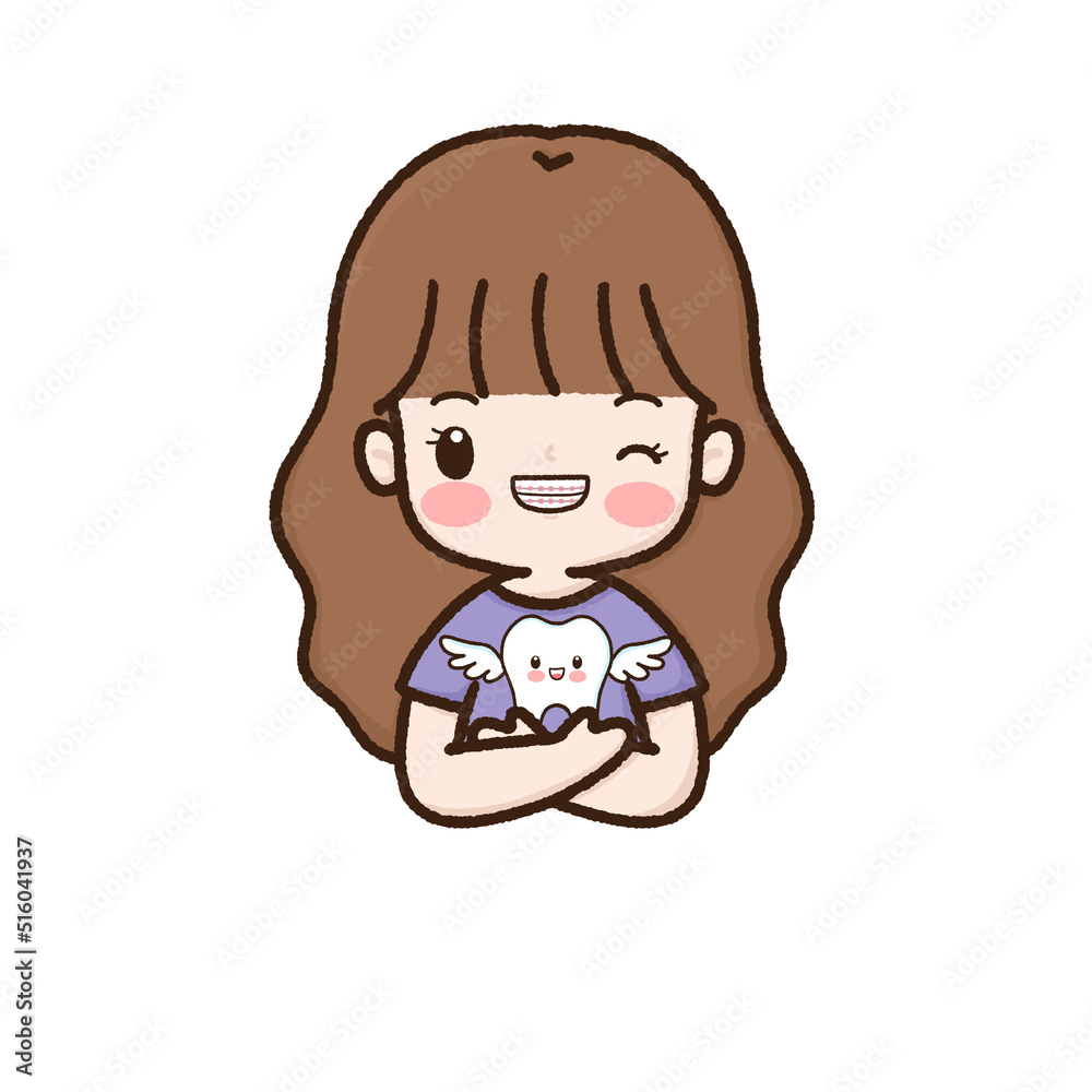 cartoon drawing happy smiling little girl with dental braces cartoon drawing happy smiling little girl with dental braces