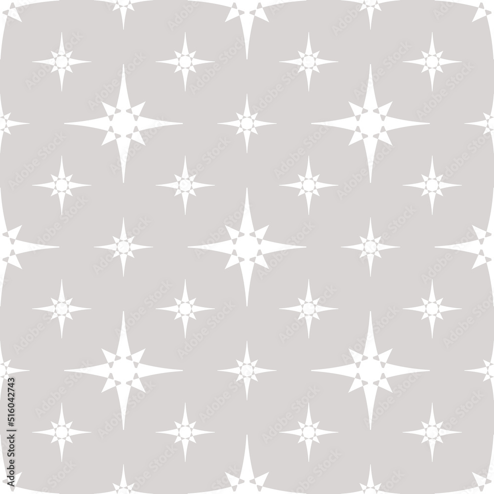 Vector geometric texture with big and small stars, diamonds, floral silhouettes. Abstract seamless pattern. Simple minimal background. Light gray color. Subtle repeat geo design for decor, wallpaper Vector geometric texture with big and small stars, diamonds, floral silhouettes. Abstract seamless pattern. Simple minimal background. Light gray color. Subtle repeat geo design for decor, wallpaper