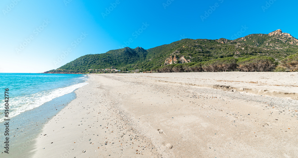 White sand and blue water in Perdepera beach in Sardinia