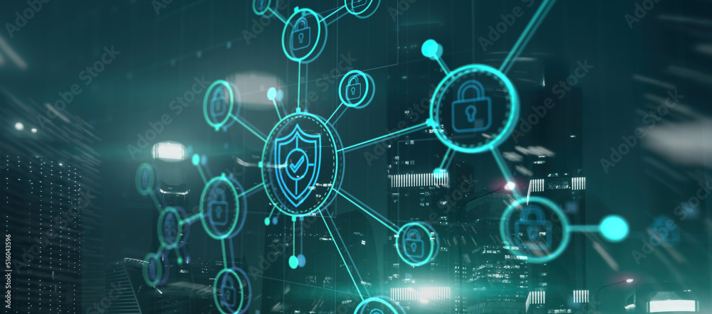 Cyber Security Data Protection Concept on City Background Cyber Security Data Protection Concept on City Background