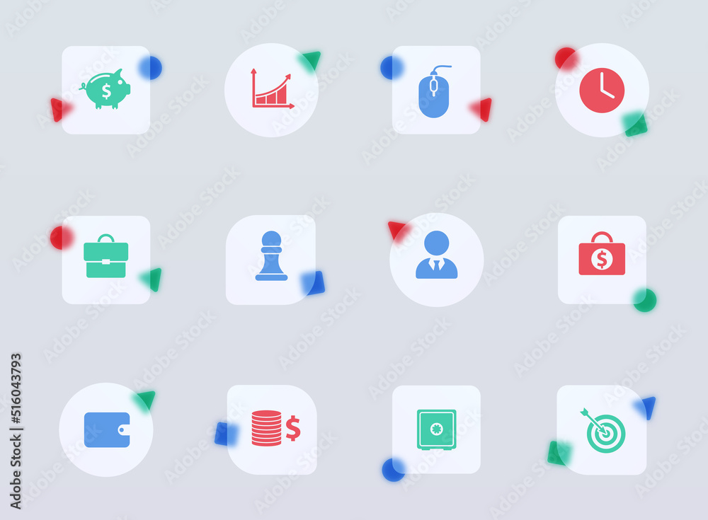 business glass morphism trendy style icons. business transparent glass color vector icon with color figures. for web and ui design, mobile apps and promo business advertising business glass morphism trendy style icons. business transparent glass color vector icon with color figures. for web and ui design, mobile apps and promo business advertising
