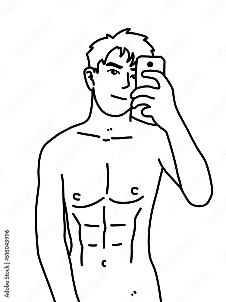 Fototapeta premium black and white of cute man cartoon for coloring