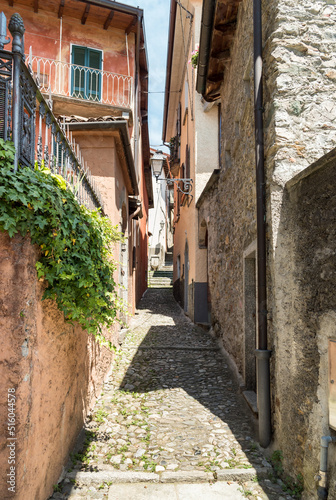 Fototapeta Naklejka Na Ścianę i Meble -  Narrow cobblestone streets with stone houses in the small ancient village Naggio in the province of Como, Lombardy, Italy
