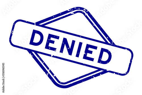 Grunge blue denied word rubber seal stamp on white background