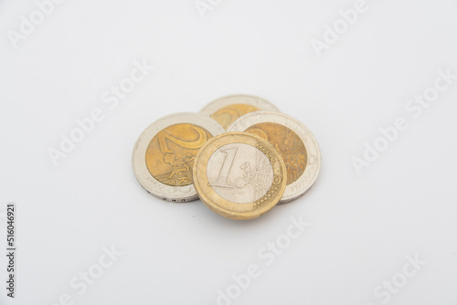 Euro coins lying on a white background